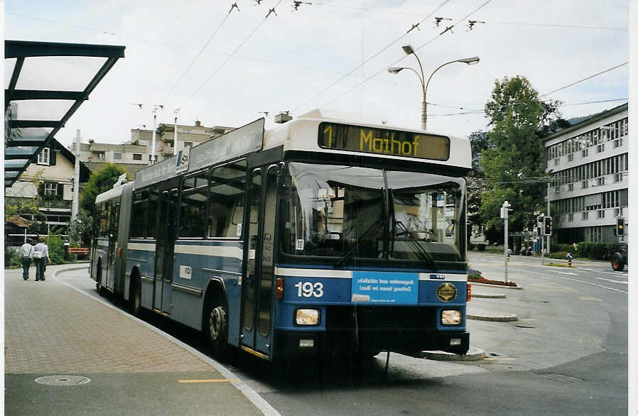 (078'526) - VBL Luzern - Nr. 193 - NAW/Hess Gelenktrolleybus am 11. Juli 2005 in Kriens, Busschlaufe
