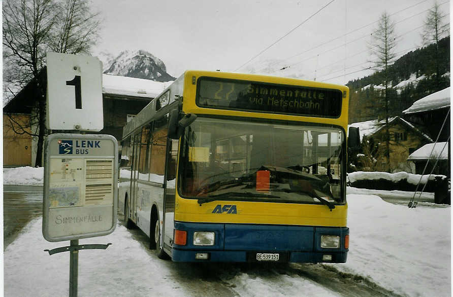 (083'211) - AFA Adelboden - Nr. 51/BE 539'151 - MAN (ex BAM Morges Nr. 5) am 19. Februar 2006 beim Bahnhof Lenk