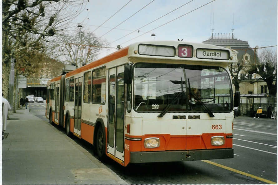 (083'412) - TPG Genve - Nr. 663 - Saurer/Hess Gelenktrolleybus am 6. Mrz 2006 in Genve, 22-Cantons
