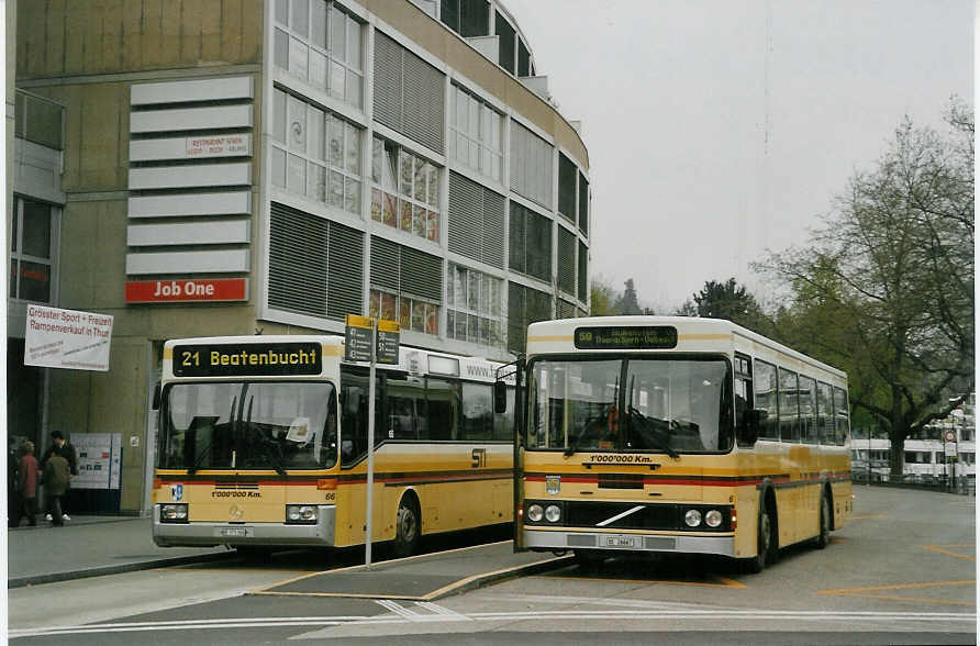 (084'419) - STI Thun - Nr. 6/BE 26'667 - Volvo/FHS (ex TSG Blumenstein Nr. 6) am 29. April 2006 beim Bahnhof Thun