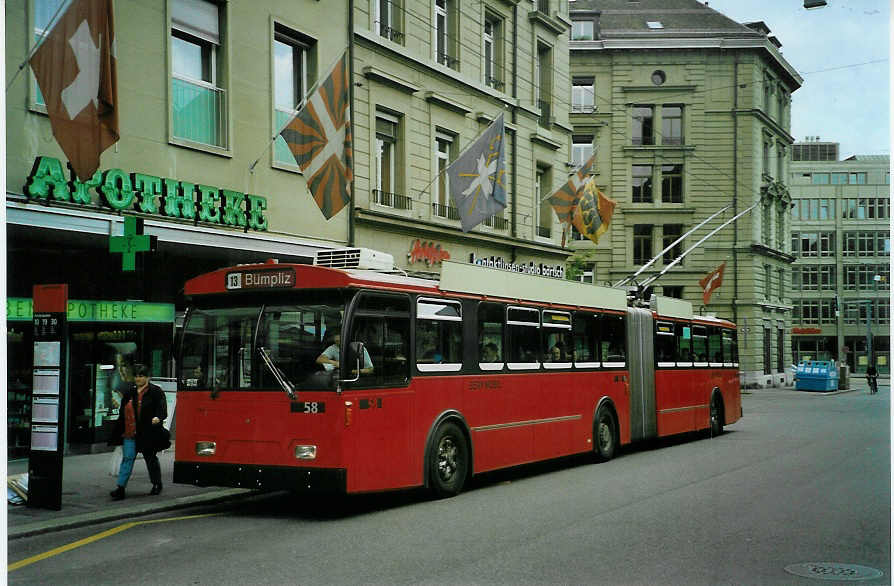 (085'512) - Bernmobil, Bern - Nr. 58 - FBW/Hess Gelenktrolleybus am 22. Mai 2006 in Bern, Hirschengraben