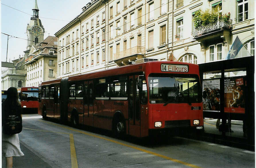 (086'217) - Bernmobil, Bern - Nr. 288/BE 419'288 - Volvo/R&J-Hess-Gangloff am 16. Juni 2006 beim Bahnhof Bern