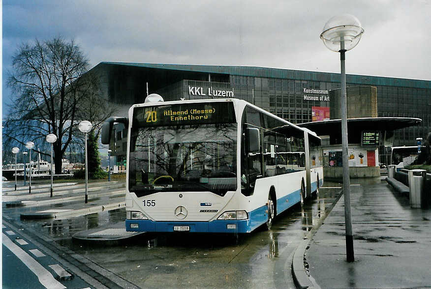 (091'232) - VBL Luzern - Nr. 155/LU 15'018 - Mercedes am 1. Januar 2007 beim Bahnhof Luzern