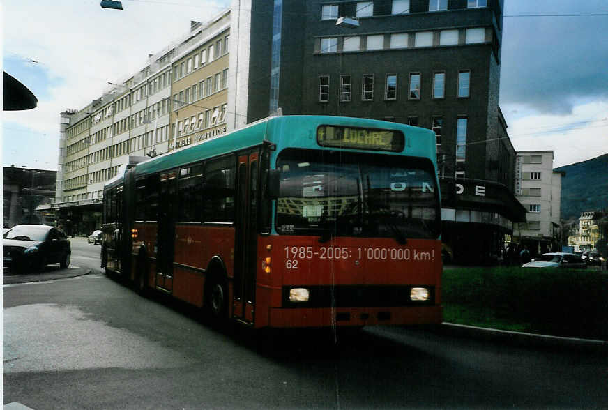 (091'707) - VB Biel - Nr. 62 - Volvo/R&J Gelenktrolleybus am 20. Januar 2007 in Biel, Guisanplatz