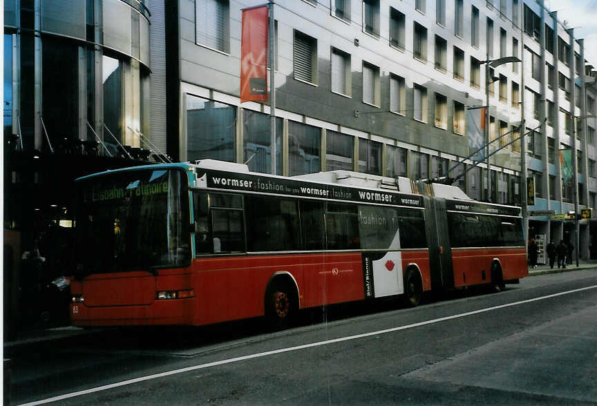 (091'713) - VB Biel - Nr. 83 - NAW/Hess Gelenktrolleybus am 20. Januar 2007 in Biel, Zentralplatz
