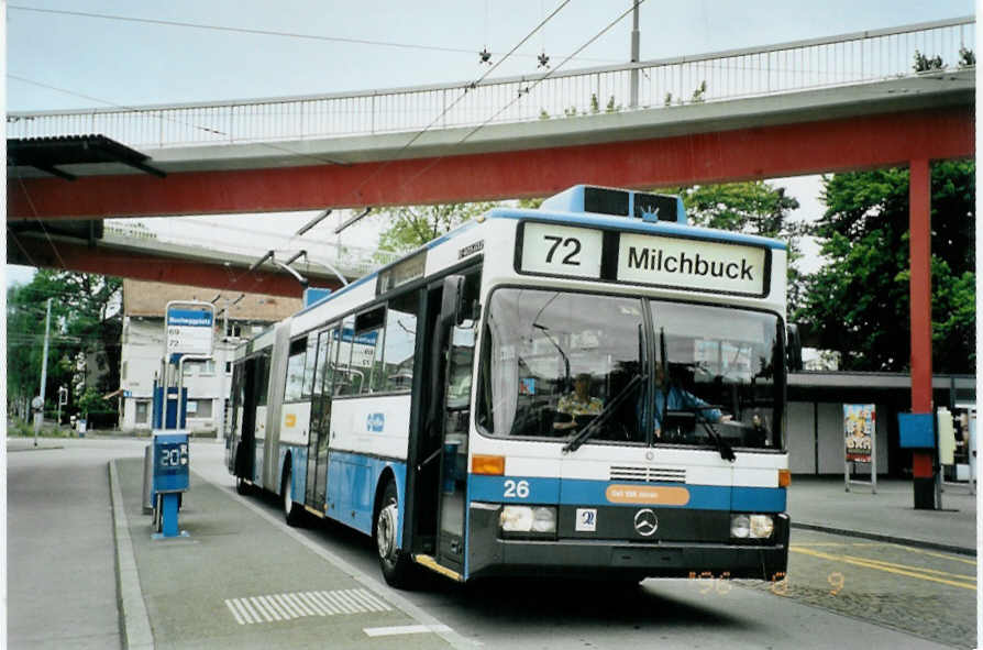 (094'710) - VBZ Zrich - Nr. 26 - Mercedes Gelenktrolleybus am 26. Mai 2007 in Zrich, Bucheggplatz
