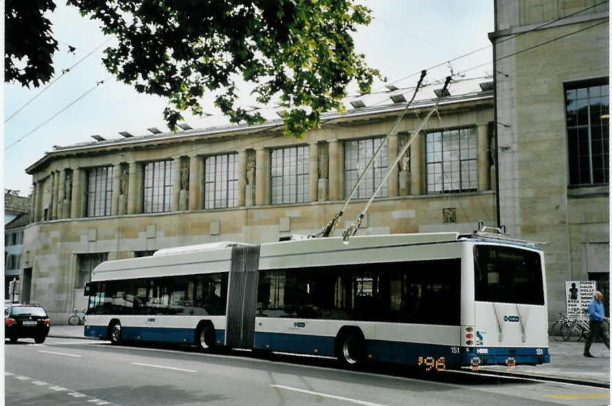 (094'727) - VBZ Zrich - Nr. 151 - Hess/Hess Gelenktrolleybus am 26. Mai 2007 in Zrich, Kunsthaus