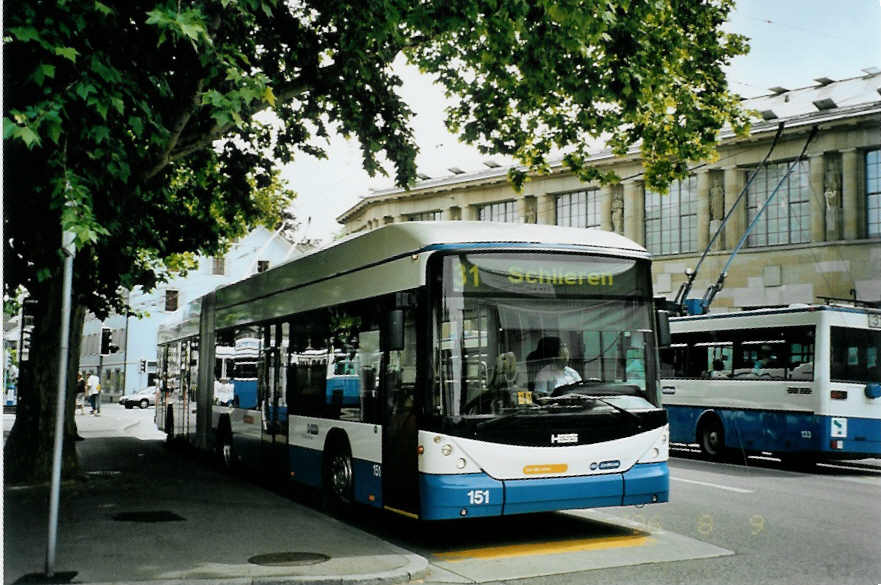 (094'730) - VBZ Zrich - Nr. 151 - Hess/Hess Gelenktrolleybus am 26. Mai 2007 in Zrich, Kunsthaus