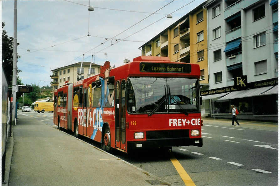 (096'733) - VBL Luzern - Nr. 198 - NAW/Hess Gelenktrolleybus am 23. Juli 2007 in Emmenbrcke, Sprengi