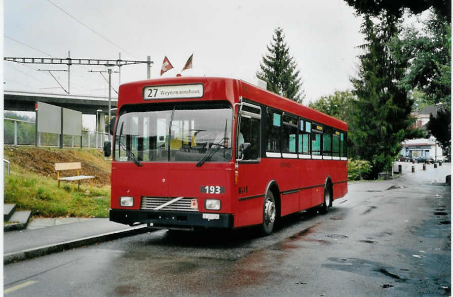 (099'416) - Bernmobil, Bern - Nr. 193/BE 451'193 - Volvo/Gangloff am 30. September 2007 beim Bahnhof Niederwangen