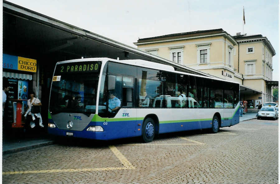 (100'028) - TPL Lugano - Nr. 3/TI 207'003 - Mercedes am 4. Oktober 2007 beim Bahnhof Lugano