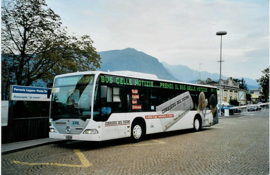 (100'030) - TPL Lugano - Nr. 16/TI 309'520 - Mercedes am 4. Oktober 2007 beim Bahnhof Lugano