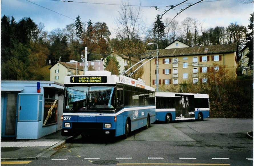 (101'436) - VBL Luzern - Nr. 277 - NAW/R&J-Hess Trolleybus am 26. November 2007 in Luzern, Maihof