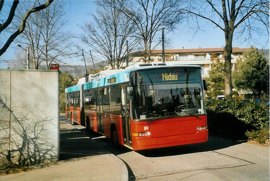 (104'215) - VB Biel - Nr. 89 - NAW/Hess Gelenktrolleybus am 16. Februar 2008 in Biel, Lhre