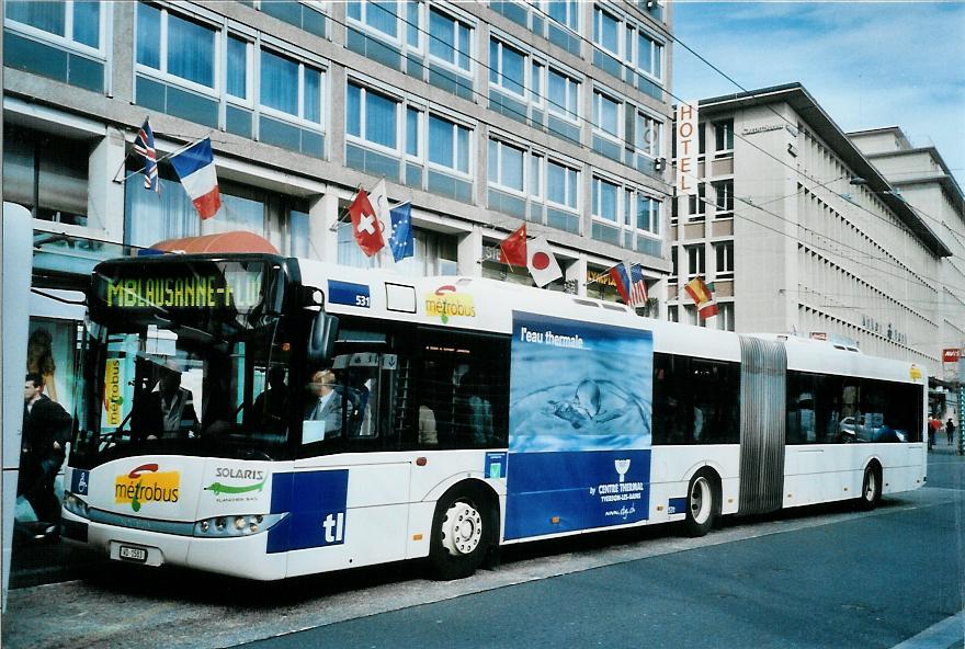 (105'233) - TL Lausanne - Nr. 531/VD 1583 - Solaris am 15. Mrz 2008 beim Bahnhof Lausanne