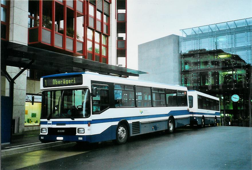 (105'321) - ZVB Zug - Nr. 103/ZG 54'613 - NAW/Hess (ex Nr. 93) am 17. Mrz 2008 beim Bahnhof Zug