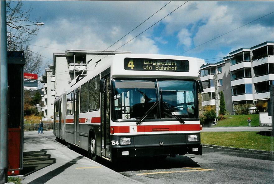 (105'929) - VBSG St. Gallen - Nr. 154 - NAW/Hess Gelenktrolleybus am 29. Mrz 2008 in St. Gallen, Wolfganghof