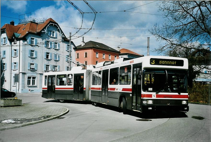 (106'013) - VBSG St. Gallen - Nr. 151 - NAW/Hess Gelenktrolleybus am 29. Mrz 2008 in St. Gallen, Heiligkreuz
