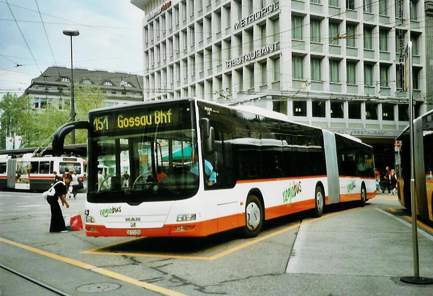(107'522) - Regiobus, Gossau - Nr. 43/SG 173'250 - MAN am 24. Mai 2008 beim Bahnhof St. Gallen