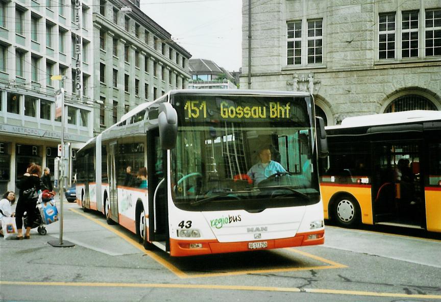 (107'524) - Regiobus, Gossau - Nr. 43/SG 173'250 - MAN am 24. Mai 2008 beim Bahnhof St. Gallen