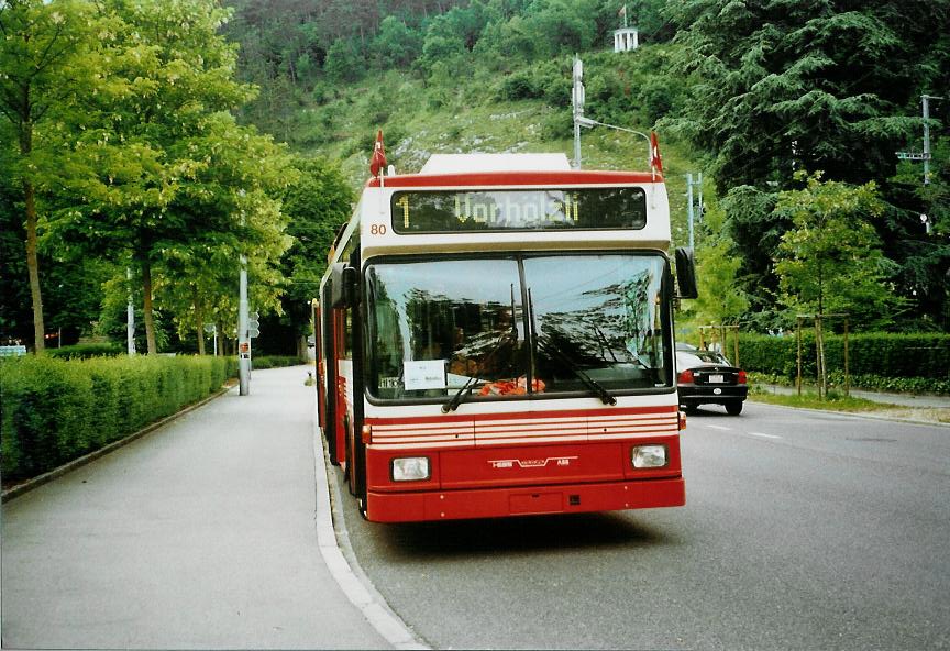 (107'720) - VB Biel - Nr. 80 - NAW/Hess Gelenktrolleybus am 1. Juni 2008 in Biel, Lndtestrasse