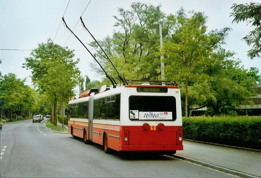 (107'722) - VB Biel - Nr. 80 - NAW/Hess Gelenktrolleybus am 1. Juni 2008 in Biel, Lndtestrasse