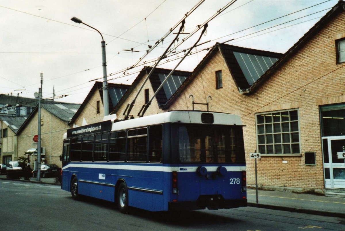 (114'724) - VBL Luzern - Nr. 278 - NAW/R&J-Hess Trolleybus am 7. Mrz 2009 in Luzern, Depot