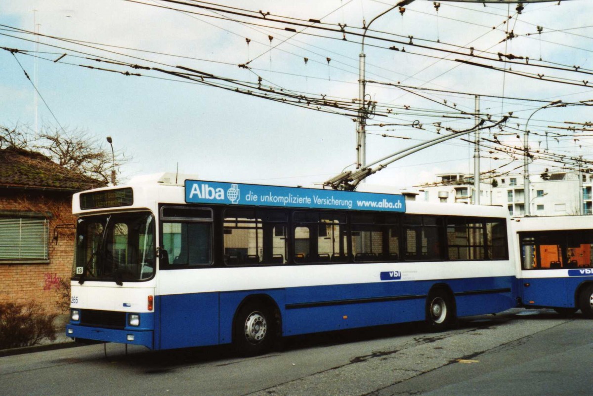(114'726) - VBL Luzern - Nr. 265 - NAW/R&J-Hess Trolleybus am 7. Mrz 2009 in Luzern, Depot