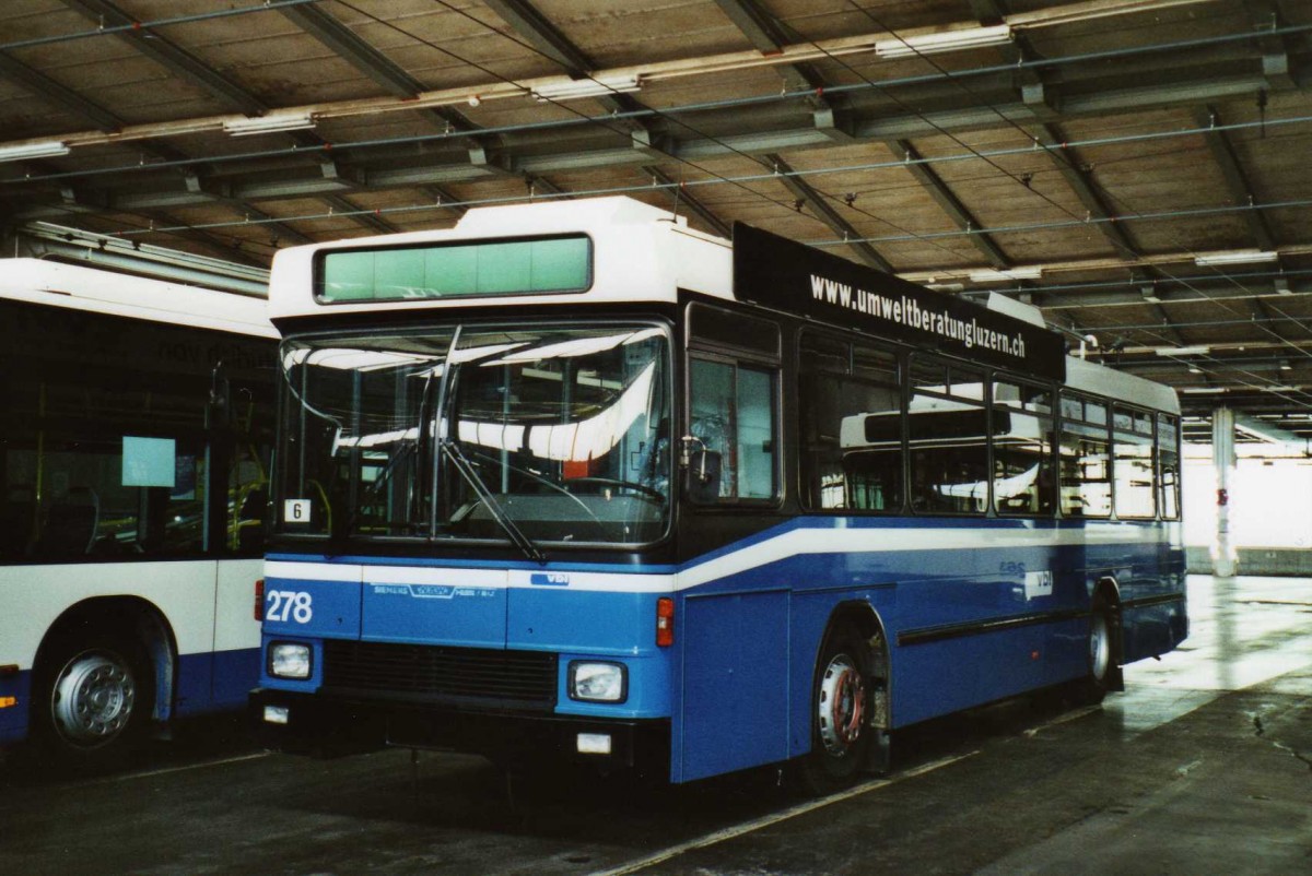 (114'728) - VBL Luzern - Nr. 278 - NAW/R&J-Hess Trolleybus am 7. Mrz 2009 in Luzern, Depot