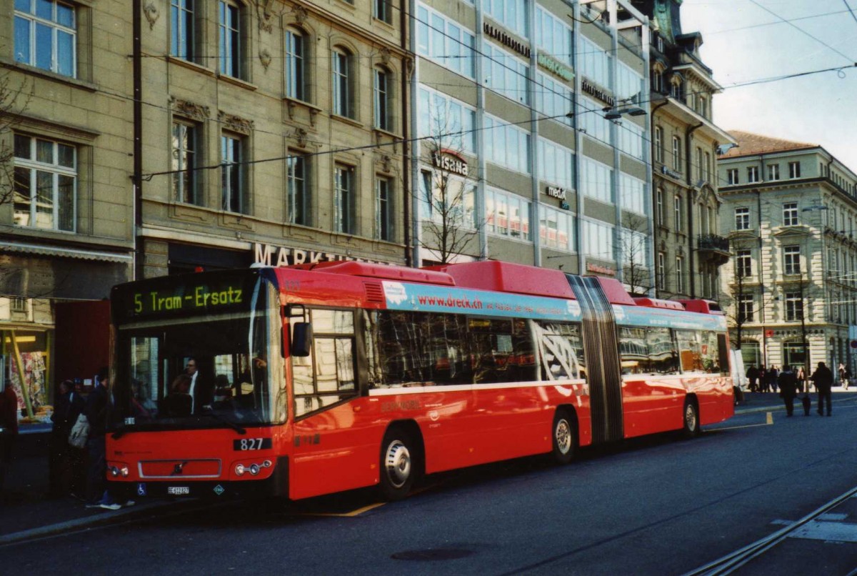 (115'202) - Bernmobil, Bern - Nr. 827/BE 612'827 - Volvo am 16. Mrz 2009 beim Bahnhof Bern