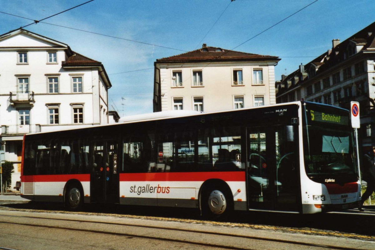 (115'406) - St. Gallerbus, St. Gallen - Nr. 262/SG 198'262 - MAN am 18. Mrz 2009 beim Bahnhof St. Gallen
