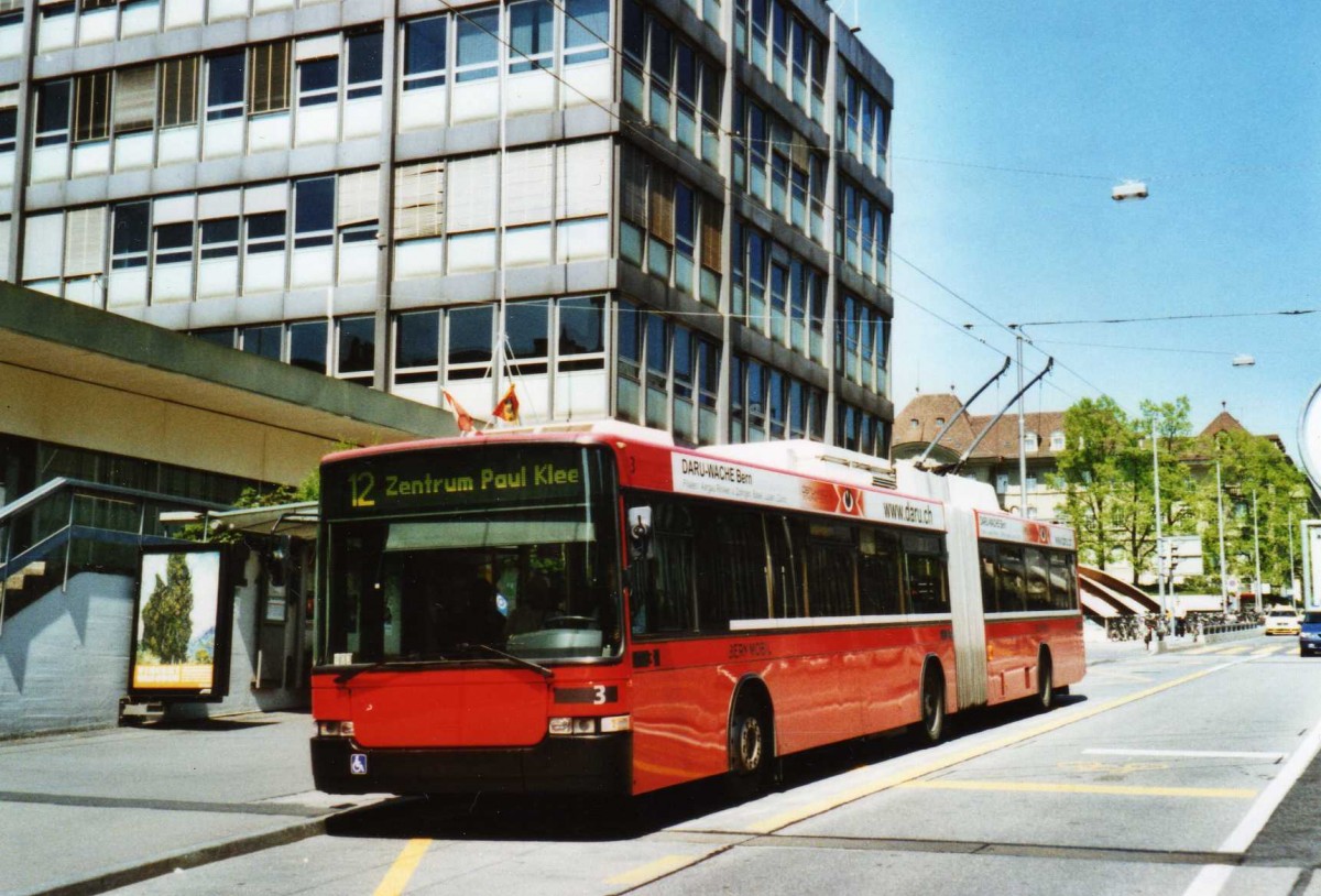 (116'302) - Bernmobil, Bern - Nr. 3 - NAW/Hess Gelenktrolleybus am 3. Mai 2009 in Bern, Schanzenstrasse