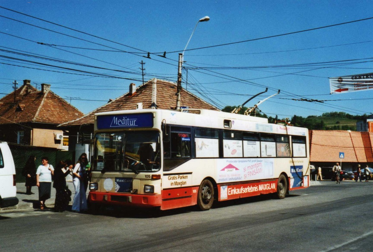(116'626) - Meditur, Medias - Nr. 653 - Grf&Stift Trolleybus (ex StadtBus, Salzburg Nr. 105) am 26. Mai 2009 in Medias
