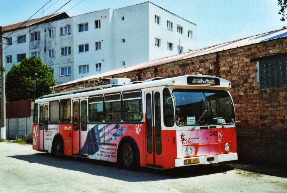 (116'906) - Tursib, Sibiu - Nr. 245/SB-0093 - FBW/Hess Trolleybus (ex TL Lausanne Nr. 716) am 27. Mai 2009 in Sibiu, Depot