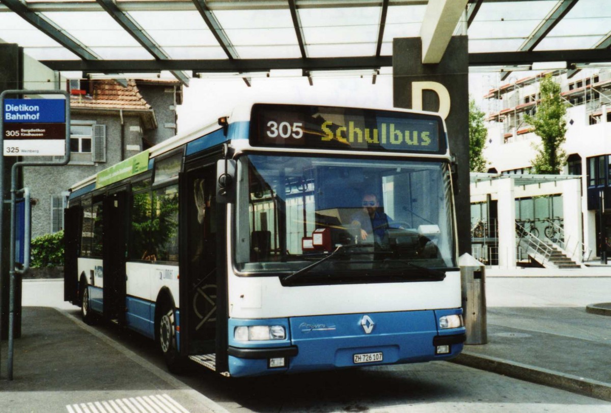 (117'424) - Limmat Bus, Dietikon - Nr. 7/ZH 726'107 - Renault (ex Hrzeler, Dietikon Nr. 27) am 8. Juni 2009 beim Bahnhof Dietikon