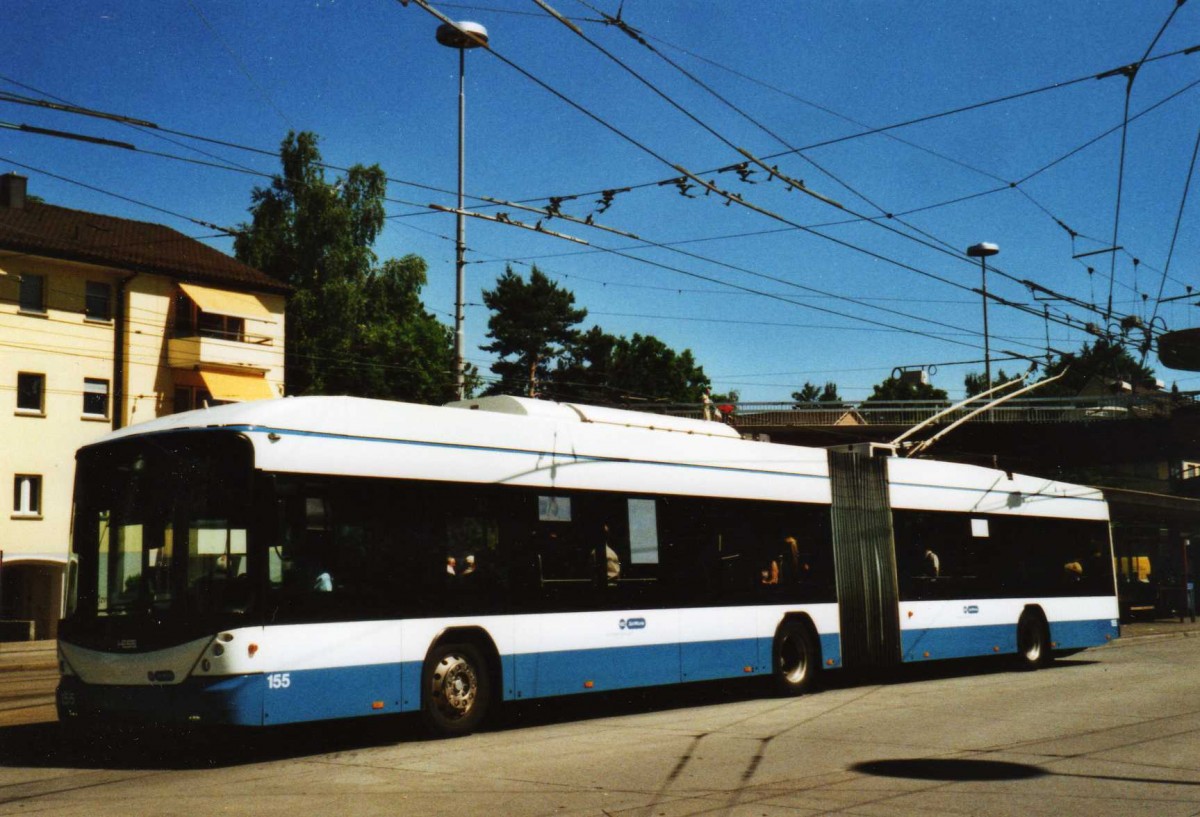 (117'817) - VBZ Zrich - Nr. 155 - Hess/Hess Gelenktrolleybus am 17. Juni 2009 in Zrich, Bucheggplatz