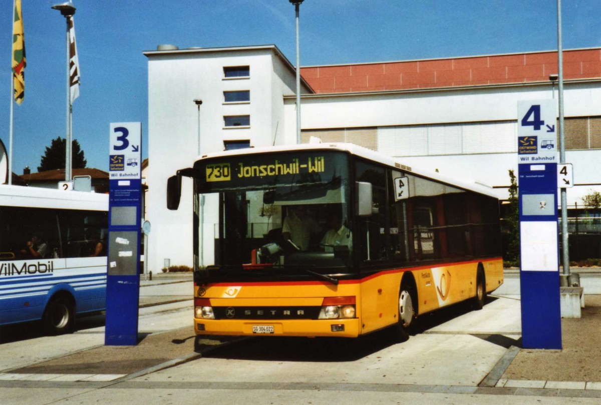 (120'113) - Schmidt, Jonschwil - SG 304'022 - Setra (ex Casutt, Gossau; ex PostAuto St. Gallen-Appenzell; ex P 25'802) am 19. August 2009 beim Bahnhof Wil
