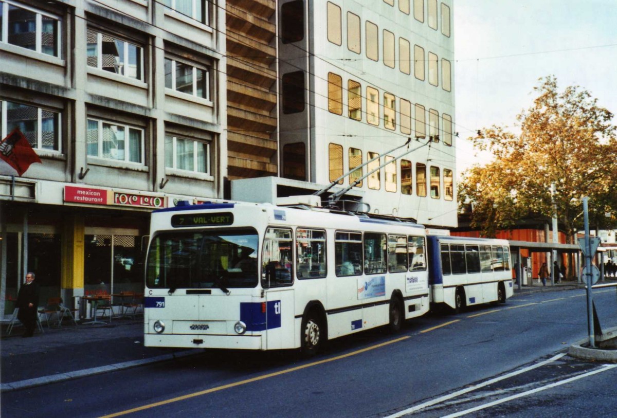 (122'408) - TL Lausanne - Nr. 791 - NAW/Lauber Trolleybus am 19. November 2009 in Lausanne, Chauderon
