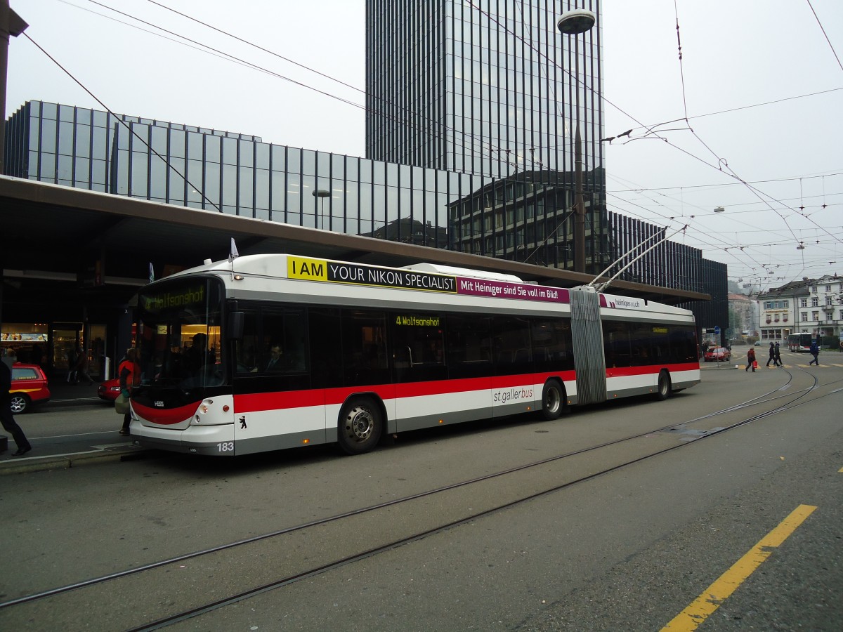 (130'434) - St. Gallerbus, St. Gallen - Nr. 183 - Hess/Hess Gelenktrolleybus am 13. Oktober 2010 beim Bahnhof St. Gallen