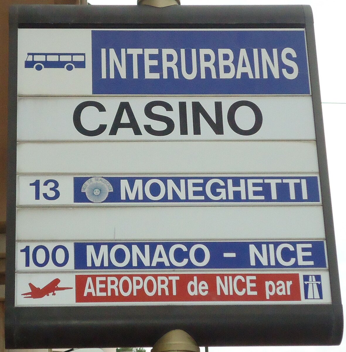 (130'639) - INTERURBAINS-Haltestellenschild - Monaco, Casino - am 16. Oktober 2010