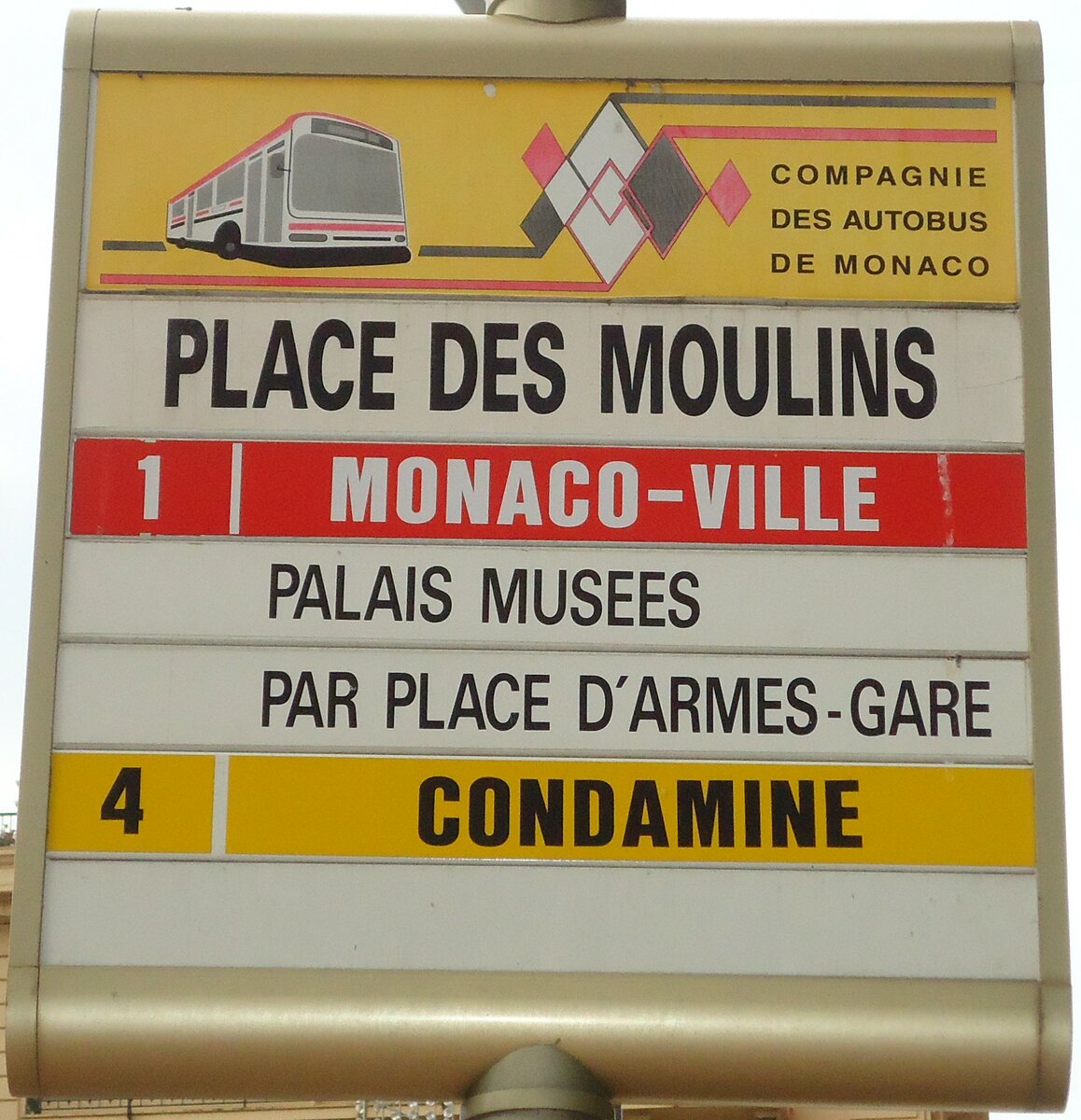(130'668) - CAM-Haltestellenschild - Monaco, Place des Moulins - am 16. Oktober 2010
