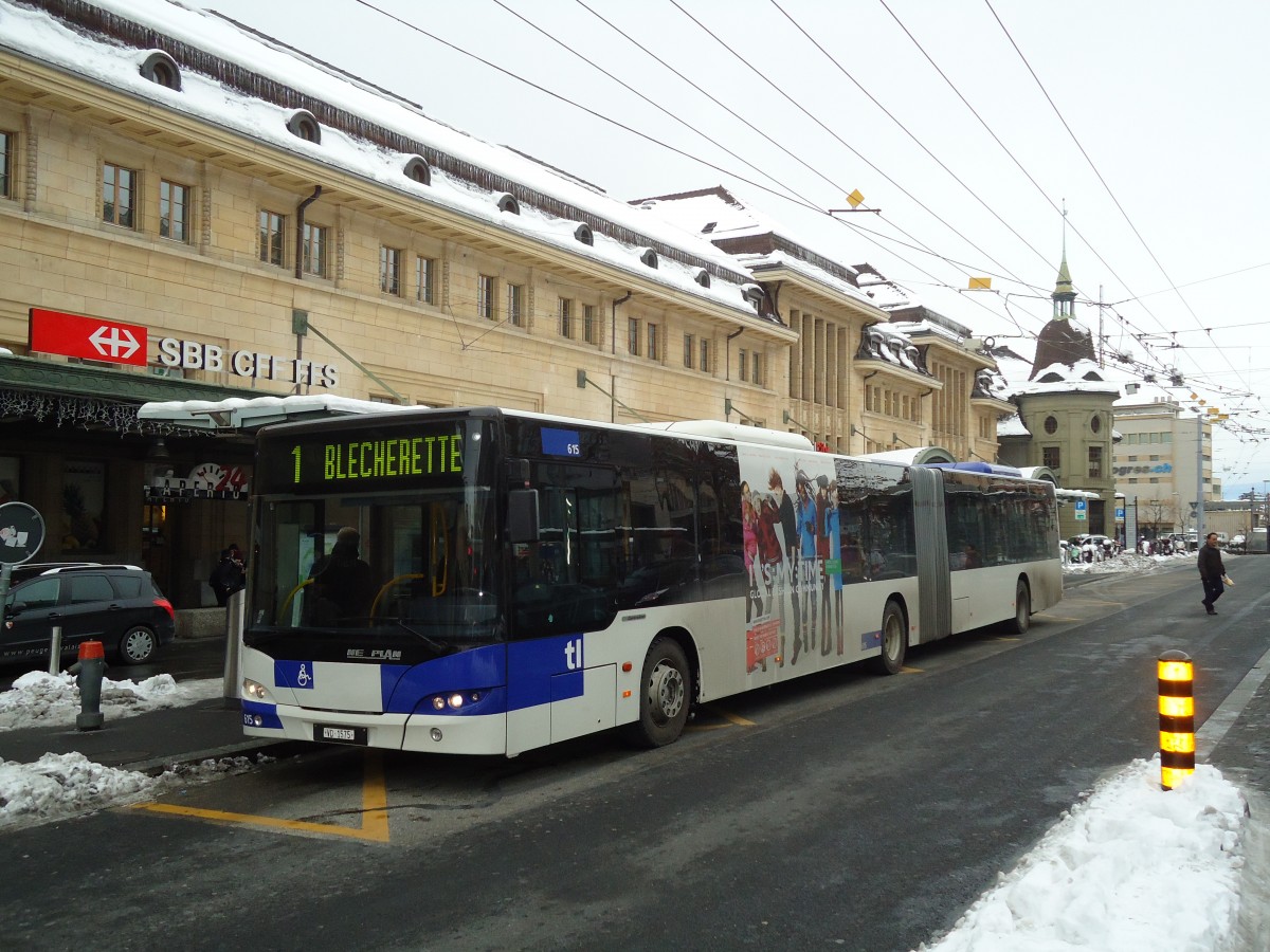 (131'206) - TL Lausanne - Nr. 615/VD 1575 - Neoplan am 5. Dezember 2010 beim Bahnhof Lausanne