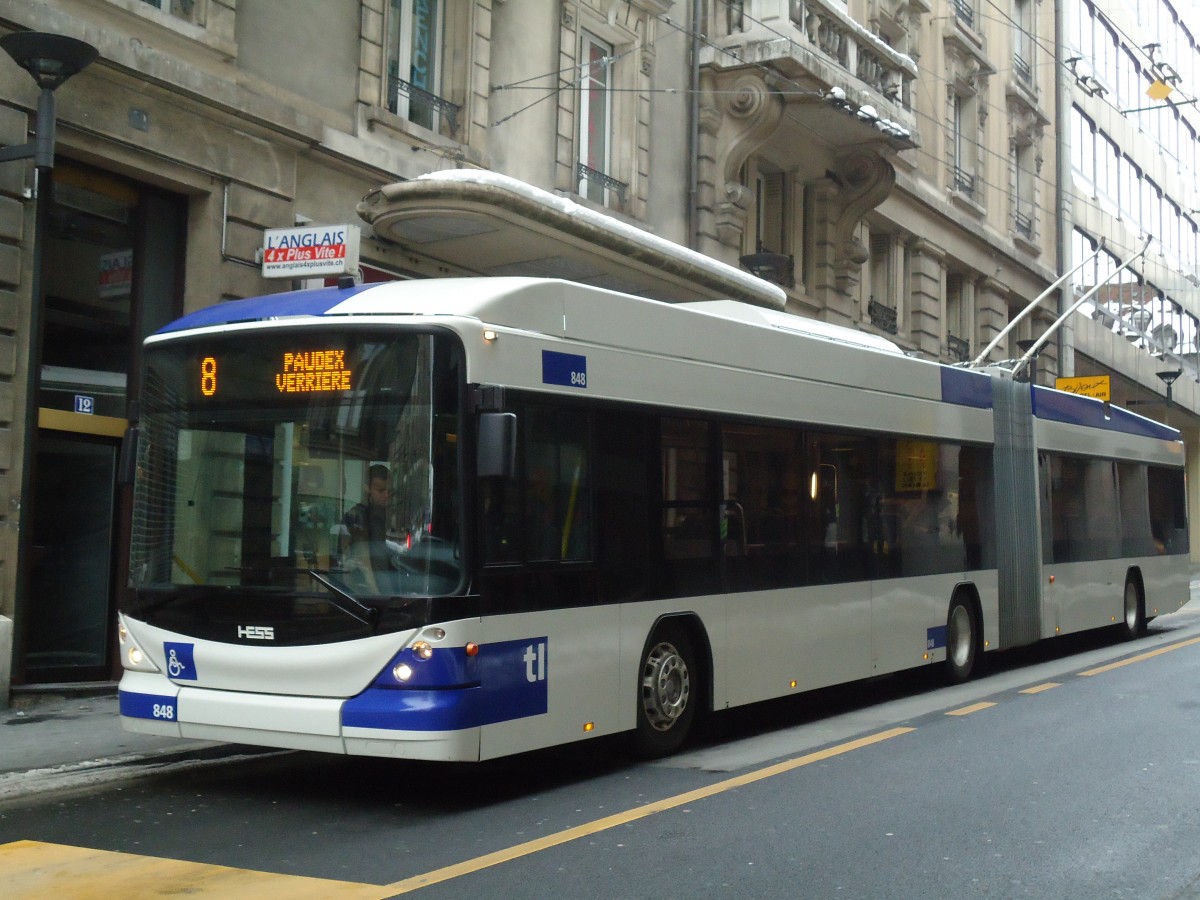 (131'229) - TL Lausanne - Nr. 848 - Hess/Hess Gelenktrolleybus am 5. Dezember 2010 in Lausanne, Bel-Air