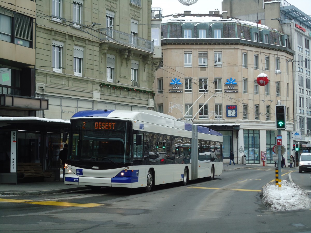 (131'232) - TL Lausanne - Nr. 837 - Hess/Hess Gelenktrolleybus am 5. Dezember 2010 in Lausanne, Bel-Air