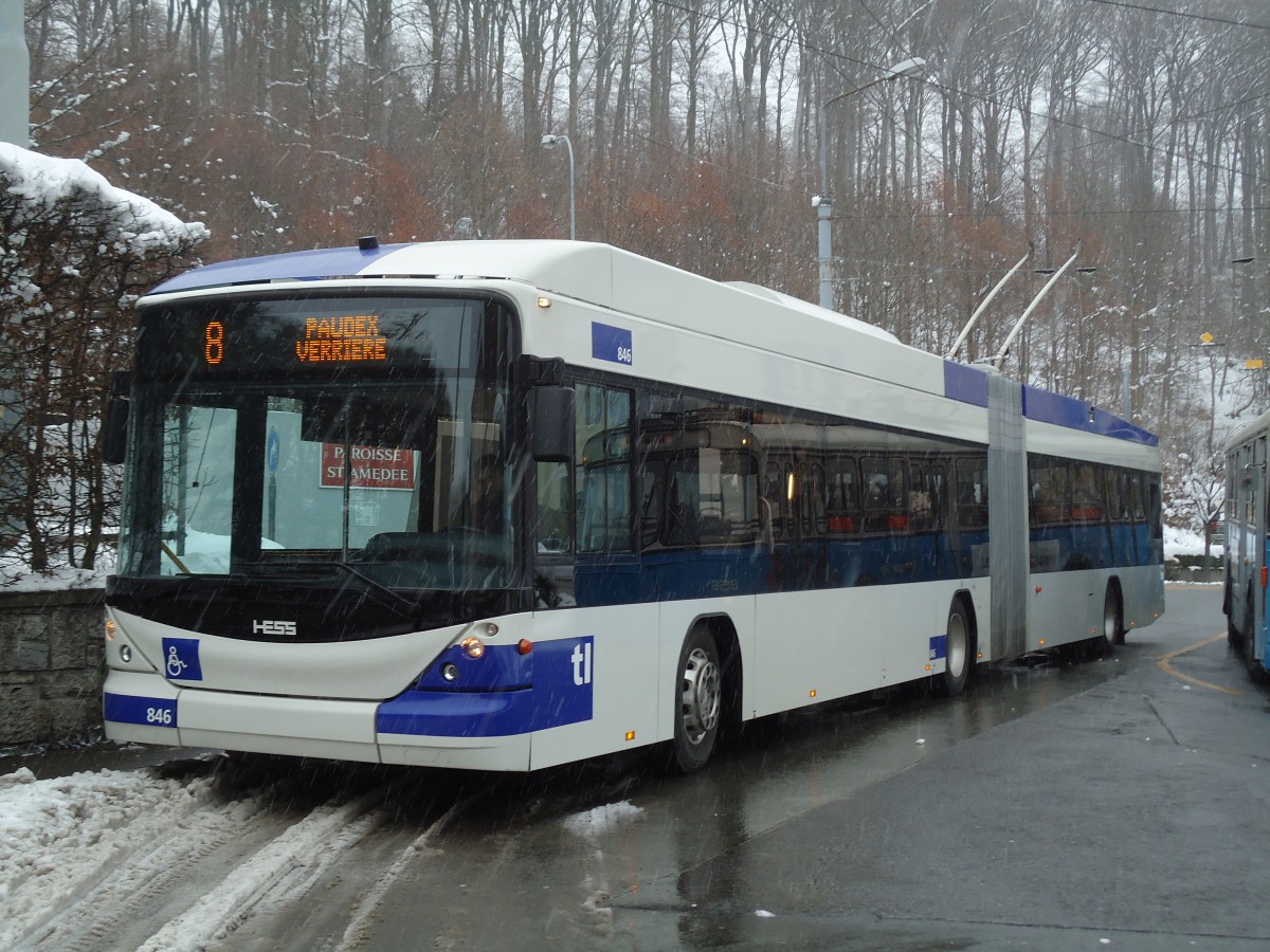 (131'265) - TL Lausanne - Nr. 846 - Hess/Hess Gelenktrolleybus am 5. Dezember 2010 in Lausanne, Bellevaux