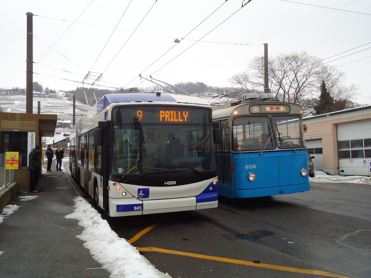 (131'280) - TL Lausanne - Nr. 845 - Hess/Hess Gelenktrolleybus am 5. Dezember 2010 in Lutry, Corniche