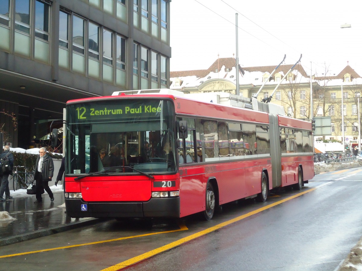 (131'332) - Bernmobil, Bern - Nr. 20 - NAW/Hess Gelenktrolleybus am 7. Dezember 2010 in Bern, Schanzenstrasse
