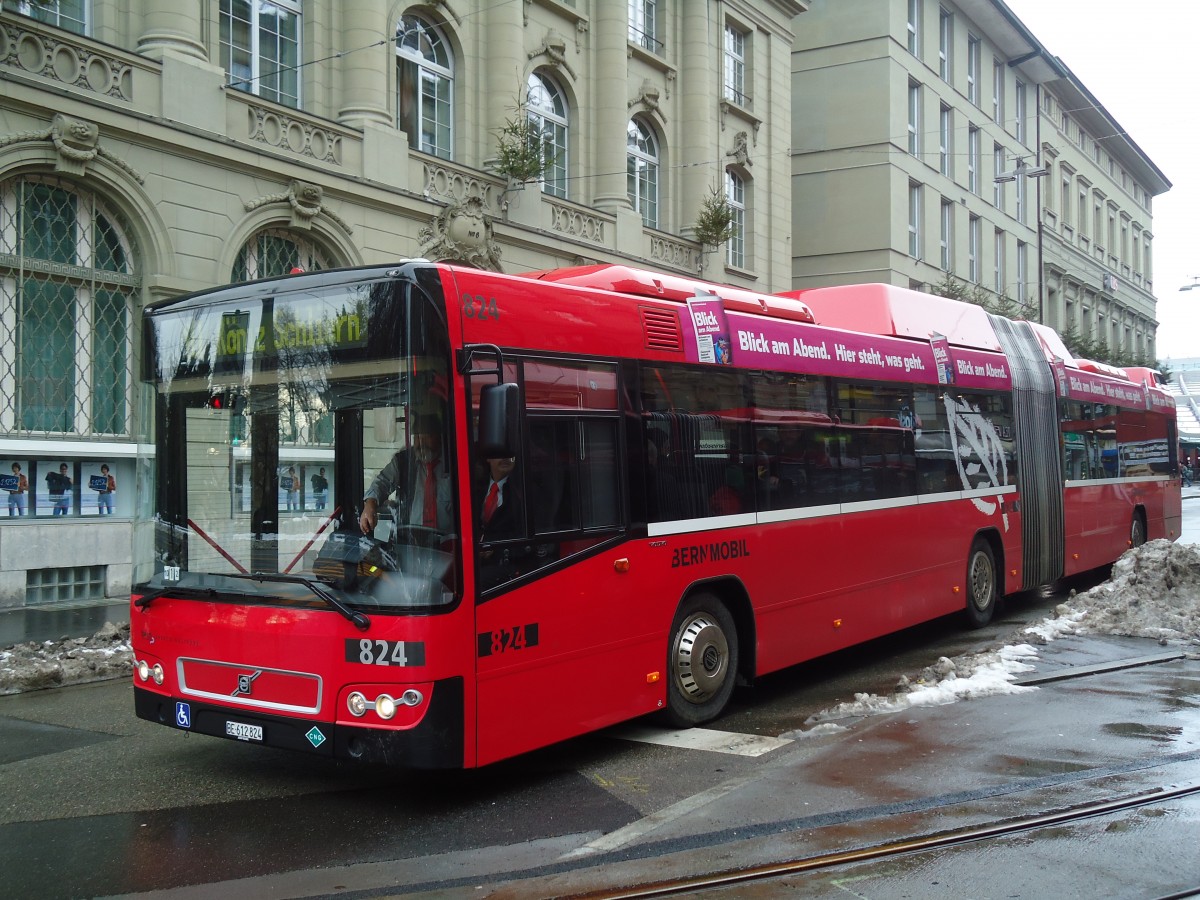 (131'369) - Bernmobil, Bern - Nr. 824/BE 612'824 - Volvo am 7. Dezember 2010 beim Bahnhof Bern