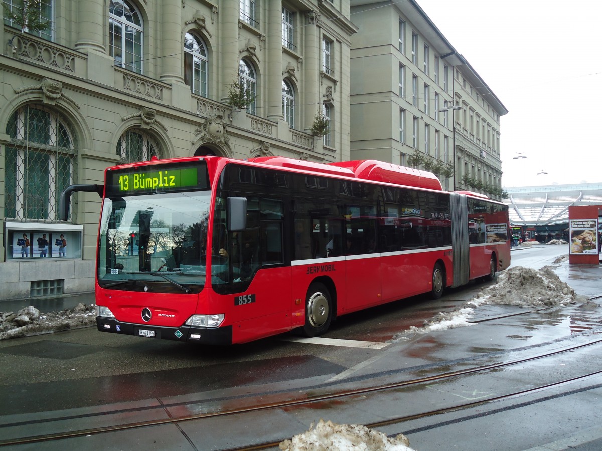 (131'373) - Bernmobil, Bern - Nr. 855/BE 671'855 - Mercedes am 7. Dezember 2010 beim Bahnhof Bern