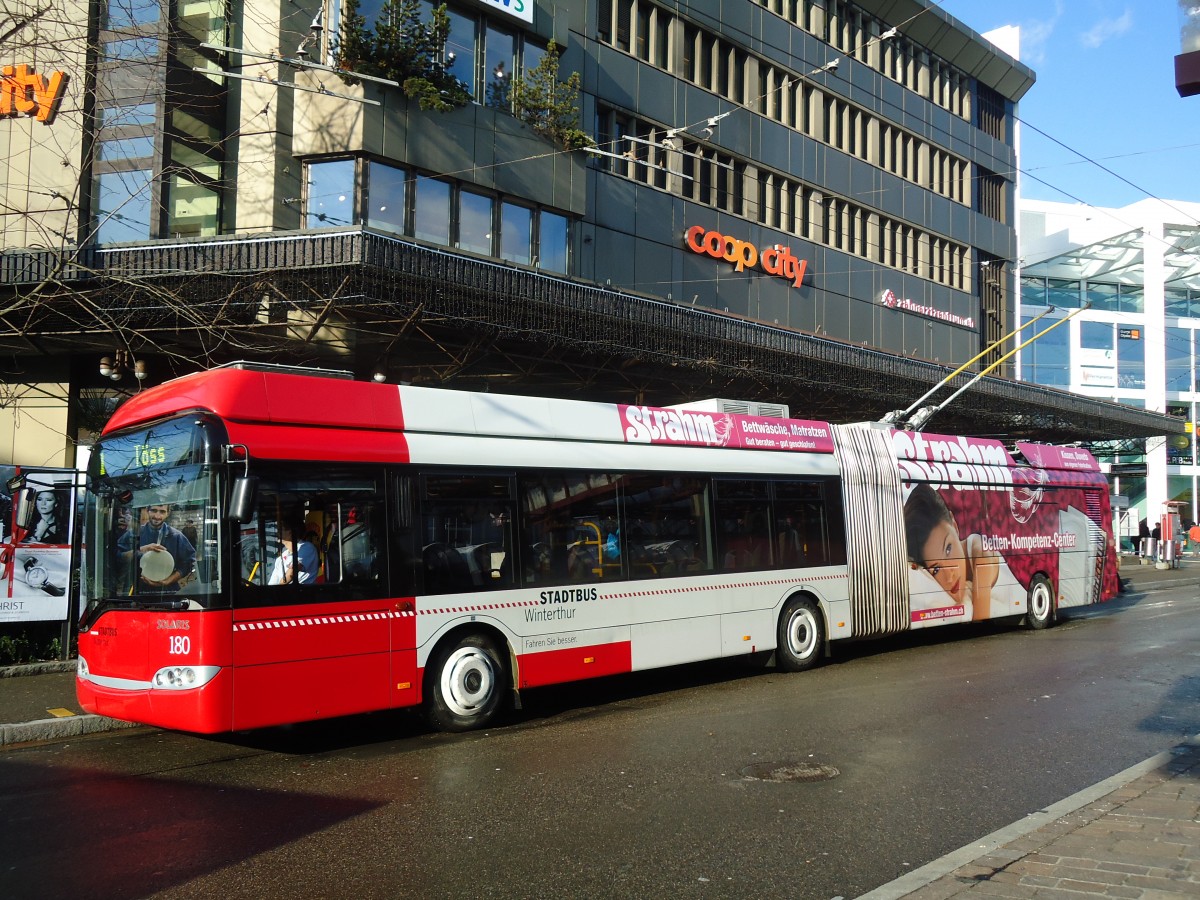 (131'529) - SW Winterthur - Nr. 180 - Solaris Gelenktrolleybus am 9. Dezember 2010 beim Hauptbahnhof Winterthur